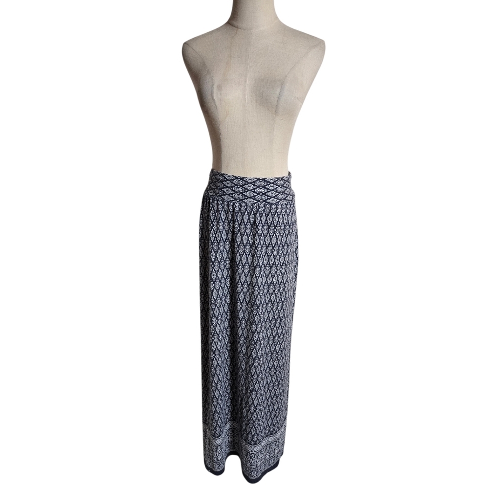DB Established Blue And White Boho  Patterned Maxi Skirt